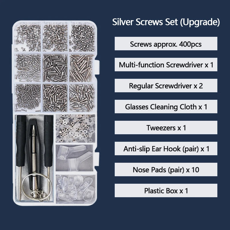 Eyeglass & Sunglass Repair Kit | Mini Screwdriver, Screws, Nuts, Nose Pads & Optical Tool Set