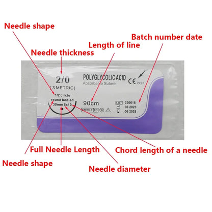 12PCS Absorbable Suture Threads for Pets — 90cm PGA Polyglycolic Acid Sutures with Needle | Sterile Veterinary Use