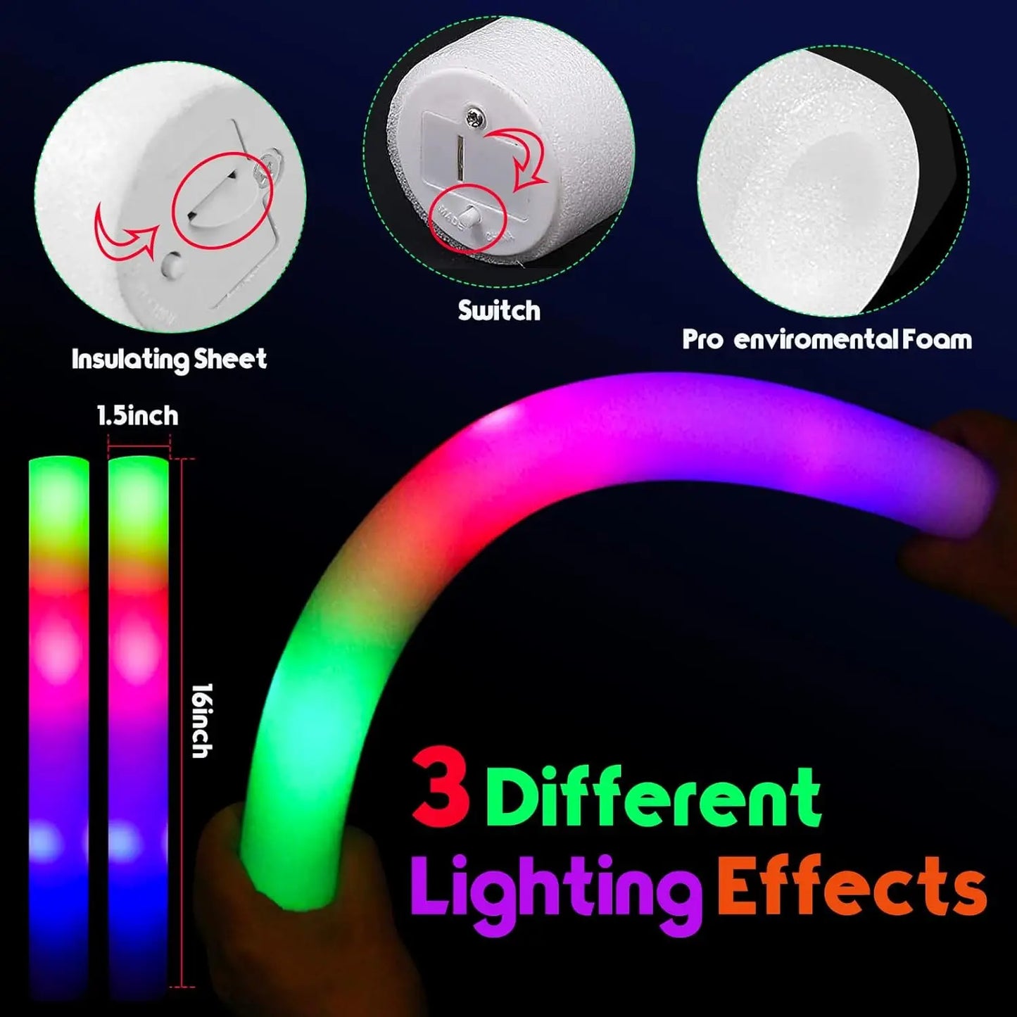 30 Pcs Foam LED Glow Sticks – Colorful Flashing Glow in the Dark Party Supplies for Weddings, Raves & Concerts
