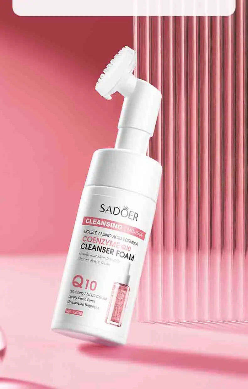 SAODER Q10 & Vitamin C Facial Cleanser — Moisturizing Brightening Face Wash Foam for Gentle Skin Cleansing