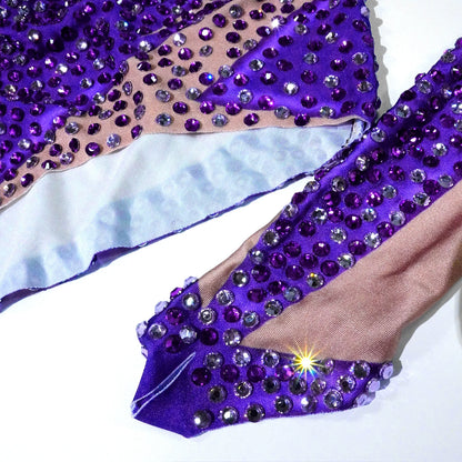 Purple Rhinestone Bodysuit - Prom, Dance, Nightclub & Stage Performance Costume