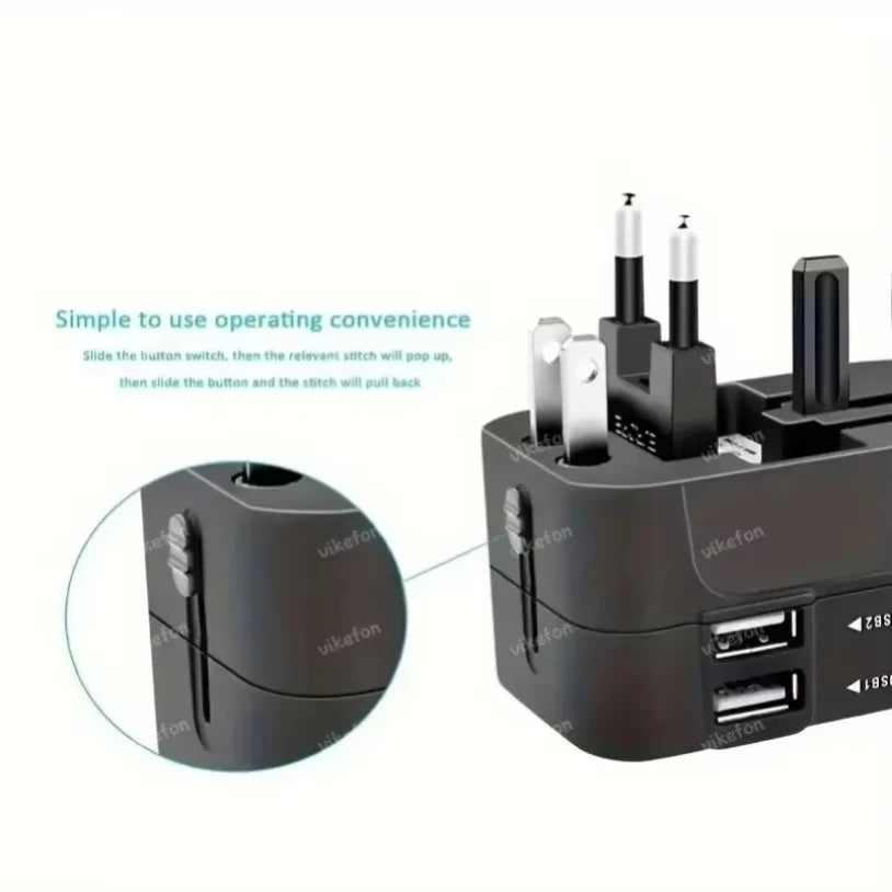 All-in-One Foldable Universal Travel Adapter – EU, UK, US, AU Power Charger with Dual USB 2.1A Ports and Outlet Converter Socket