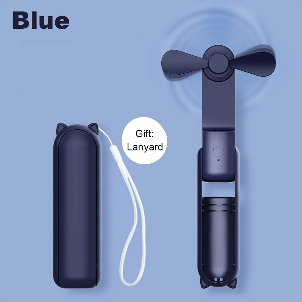 Portable Mini Handheld Fan | 2000mAh USB Rechargeable Foldable Fan with 3 Speeds & Power Bank for Travel