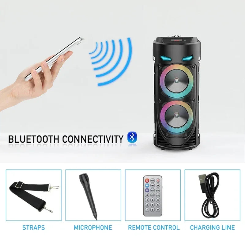 30W Portable Bluetooth Column Speaker – Big Power Stereo, Subwoofer Bass, Party & Family Karaoke, USB, Microphone Included