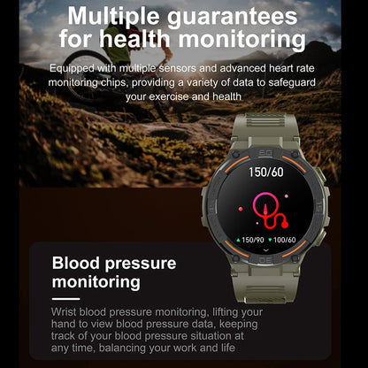 Military Smartwatch for Men – 360x360 HD Screen, Flashlight, Heart Rate, Health Monitor, Waterproof, BT Call for Android & iOS