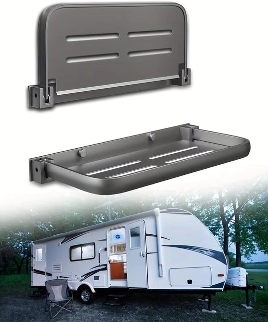 Foldable Aluminum RV Drop-Down Shelf – Space-Saving Wall Storage Rack for Campers & RV Organization