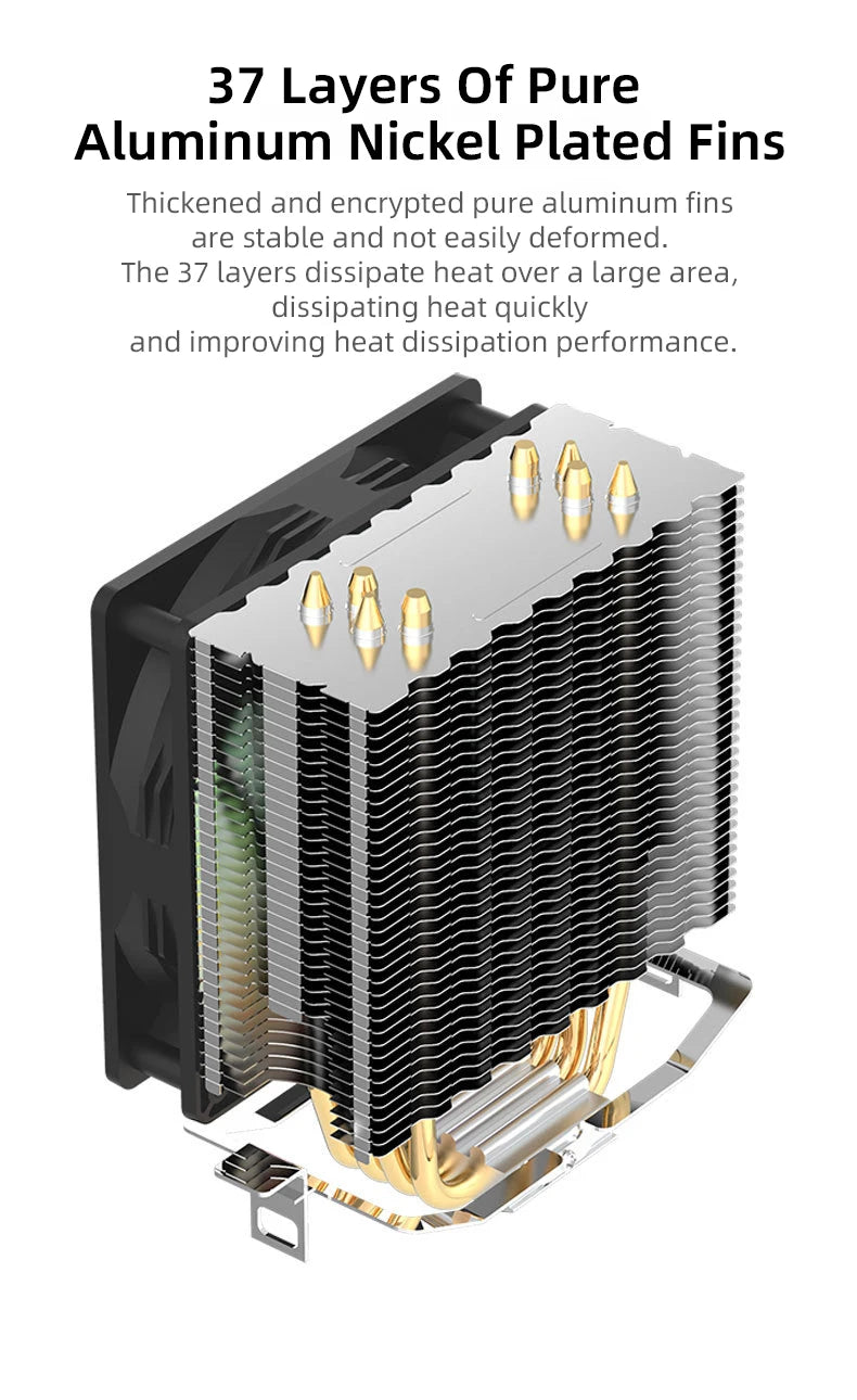 TEUCER CPU Cooler — 4 Heat Pipe Radiator with 3-Pin PWM Silent RGB Fan for Intel LGA 1700/1150/1155/1156/1366 & AMD AM2/AM3/AM4