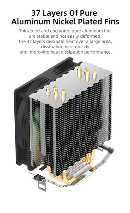 TEUCER CPU Cooler — 4 Heat Pipe Radiator with 3-Pin PWM Silent RGB Fan for Intel LGA 1700/1150/1155/1156/1366 & AMD AM2/AM3/AM4