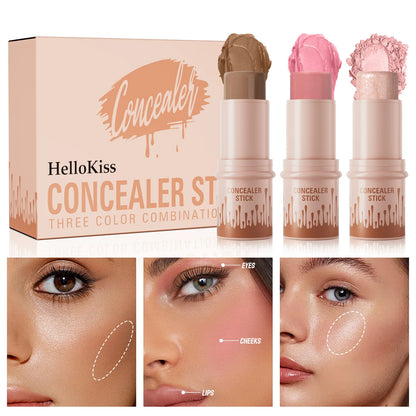 Hellokiss Multifunctional Grooming Stick 3-Piece Set – 3D Modification, Highlight & Brightening Blush Stick