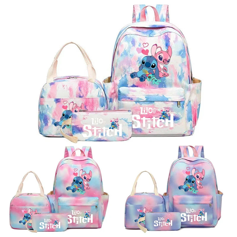 3pcs Stitch Large Capacity Backpack Set – Cartoon Schoolbag with Lunch Bag & Pencil Case for Kids & Girls