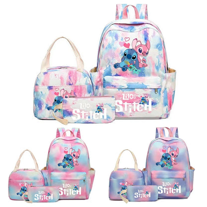 3pcs Stitch Large Capacity Backpack Set – Cartoon Schoolbag with Lunch Bag & Pencil Case for Kids & Girls