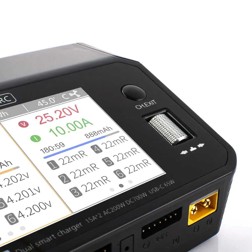 ToolkitRC M6DAC Dual Channel Smart LiPo Battery Charger – 200W AC, 350W DC x2, 15A for 1-6S LiHV PD 65W Discharger