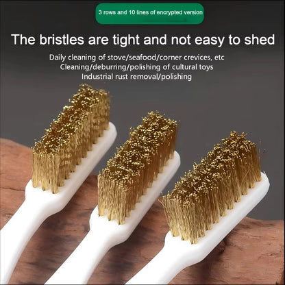 Mini Brass Wire Brush Set - Copper Plated Metal Cleaning Tool for Rust Removal Paint Stripping & Polishing