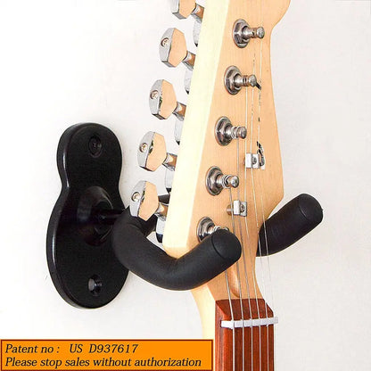 Guitar Wall Mount Hanger - Black Metal Hook for Acoustic, Electric, Bass Guitars - Wall Hook Holder