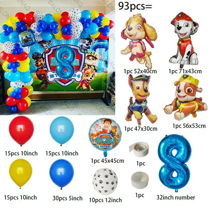 93Pcs Paw Patrol Dog Theme Birthday Party Decoration Set – Balloons, Bone & Aluminum Foil Decor Kit for Kids Party Supplies