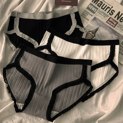 3-Piece Women’s Cotton Panties Set – Mid-Waist, Breathable Underwear, Solid Color Briefs, Sexy Lingerie for Girls