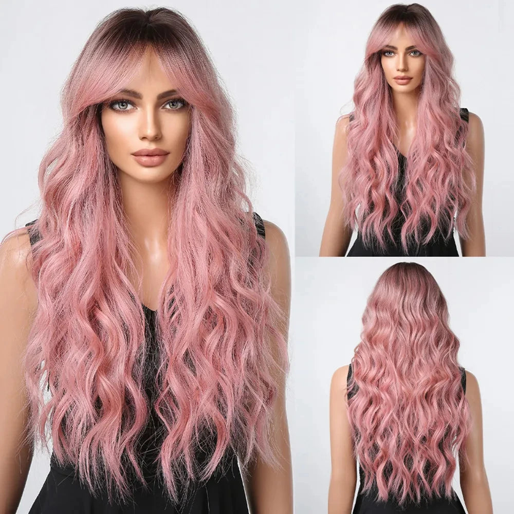 CharmSource Pink BOBO Short Synthetic Wig for Women — Natural Wave, High-Density, Heat-Resistant Hair for Daily & Party