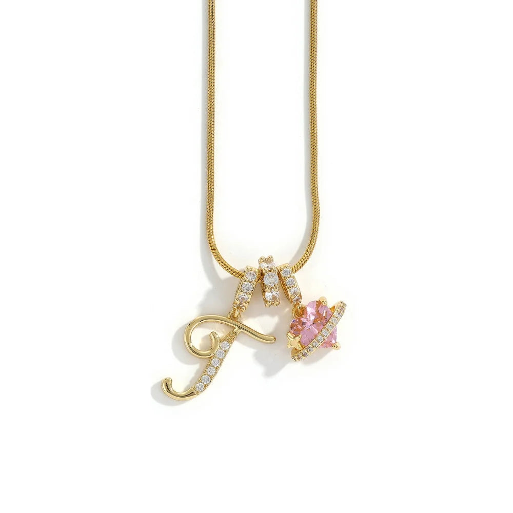 Gold Zircon Flower Letter Necklace - A-Z Alphabet Pendant Jewelry Gift for Women