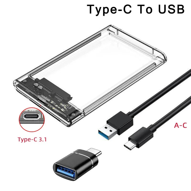 USB 3.0 Type-C to SATA III HDD SSD Enclosure for 2.5 Inch Hard Drive - External Storage Case with UASP Support