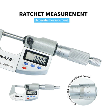 SHAHE 0.001mm Electronic Outside Micrometer — 0-25mm Digital Caliper Gauge for Precision Measurement