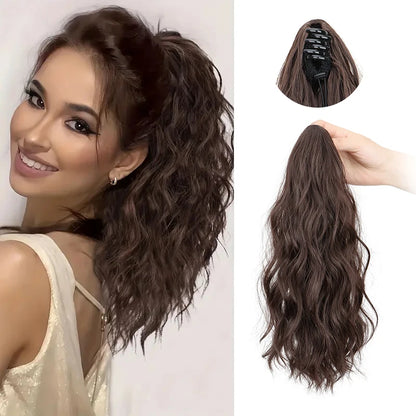 Synthetic Short Curly Water Wave Claw Clip-In Ponytail – Black & Blonde Hair Extension for Women Fashion Accessories