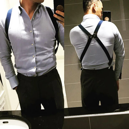 Fashion Vintage Suspenders - 2.5cm Wide Cross-Over Back with Adjustable Elastic Straps - Stylish Trouser Brace for Women and Men