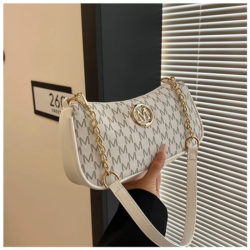 Vintage Letter Print Teenager Underarm Bag – Small Square Crossbody Handbag with Chain & Adjustable Strap