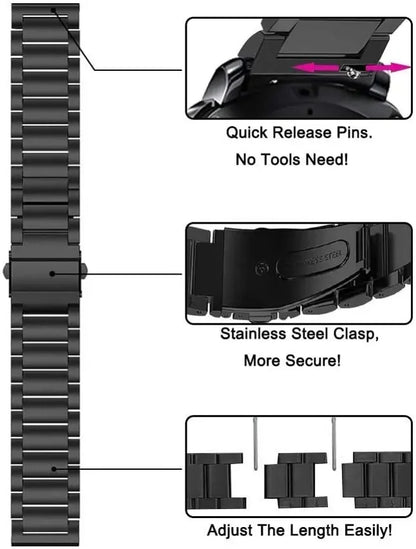 22mm/20mm Metal Watch Strap – Compatible with Garmin Vivoactive 3/4/5, Forerunner 245/645/745/965, Venu 2/3, SQ2 Music