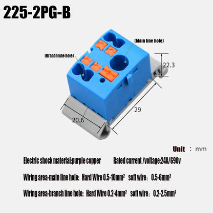 Compact Push-In Wire Connector Terminal Block – Fixed Modular Multi-Link Splicing 1-In Multiple-Out Lighting Connector 225 Series