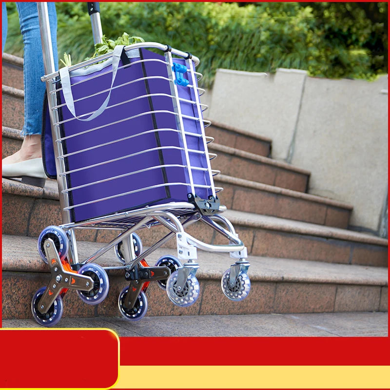 Portable Aluminum Alloy Grocery Cart – Folding Trolley with Large Capacity, Lightweight & Step Climbing Design