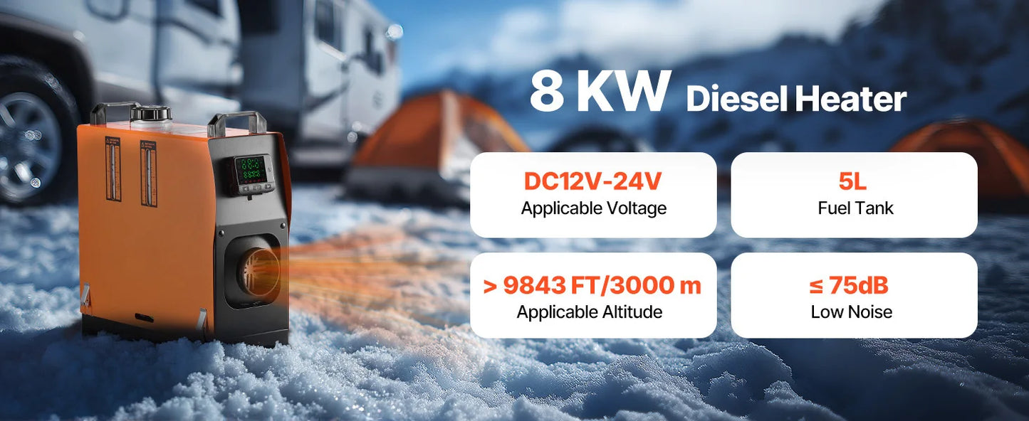 SucceBuy 8KW Diesel Air Heater — DC12-24V Parking Heater with Remote, Digital Display & Low-Noise Voice Alert for RV