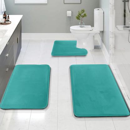 3PC Waterproof Non-Slip Sponge Bathroom Carpet Set - Washable Home Decor