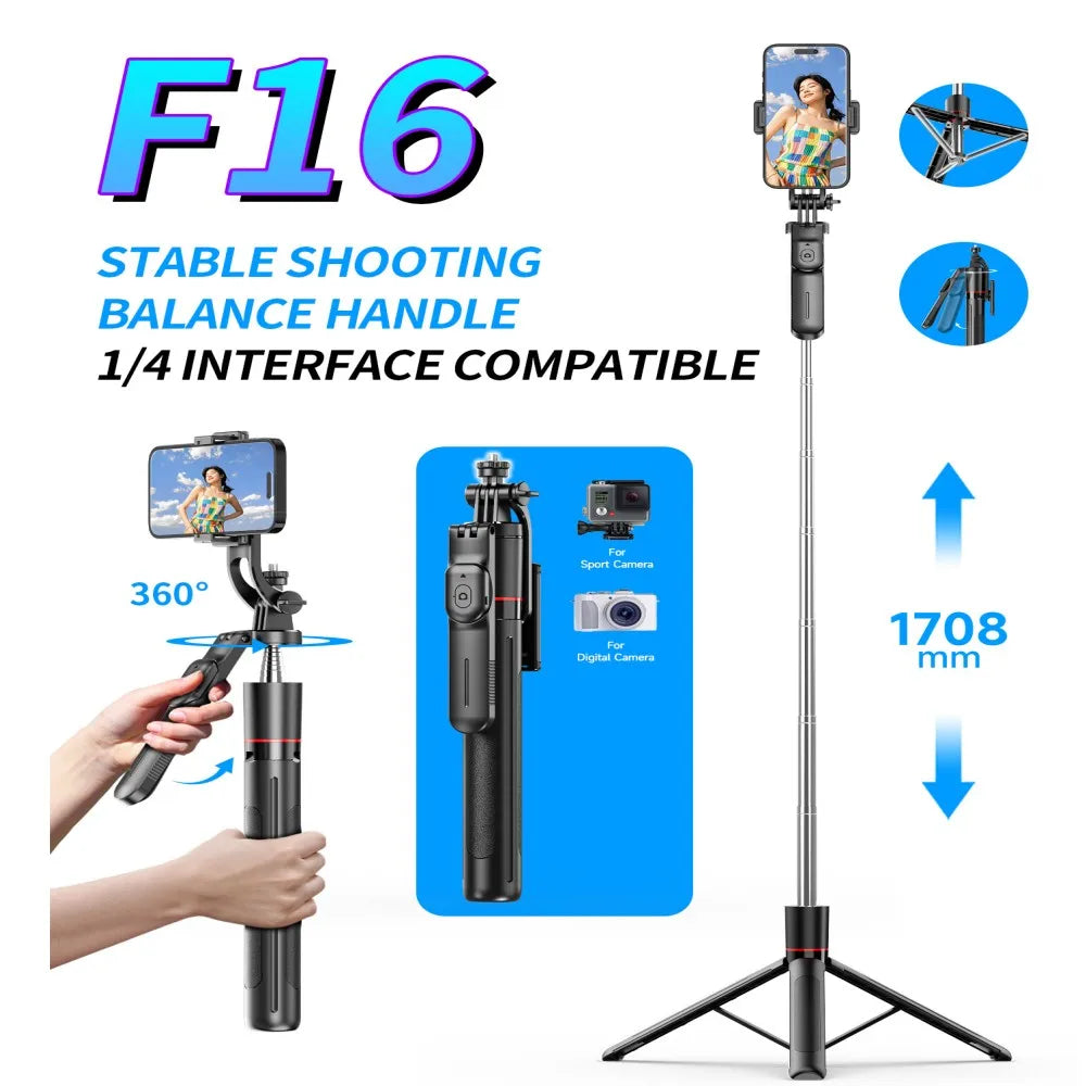 MEUYAG Selfie Stick Tripod – 1708mm Monopod with Fill Light, Bluetooth Remote, 360° Rotation & 1/4” Interface for Mobile Phones