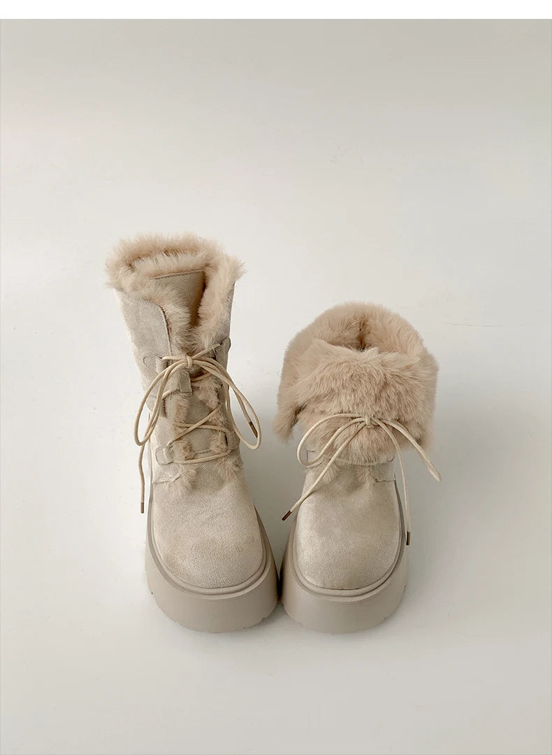 Women’s Winter Chunky Sole Fur Snow Boots – Cozy Height-Boosting Cotton Short Booties
