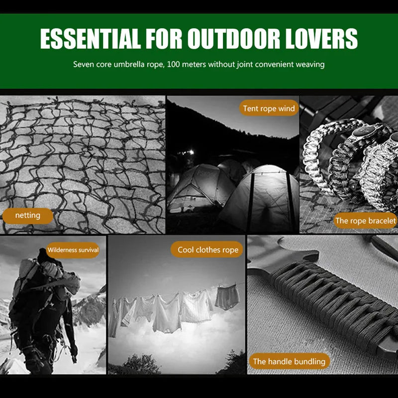 7 Core 550 Paracord Cord: 5, 15, 30 M Length, Dia. 4mm - Outdoor Camping Survival Lanyard Rope for Hiking Tent Accessories