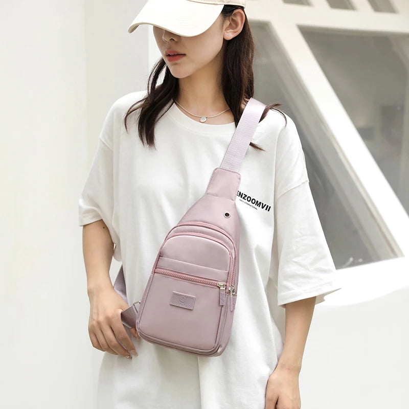 Women's Pure Color Nylon Chest Bag – Casual Shoulder & Crossbody Bag, Fashionable High-Quality Female Bag