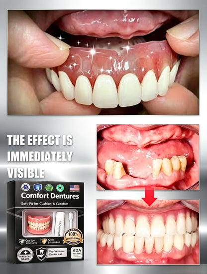 Adjustable Temporary Full Denture Set - Comfortable Natural-Look Cosmetic Teeth