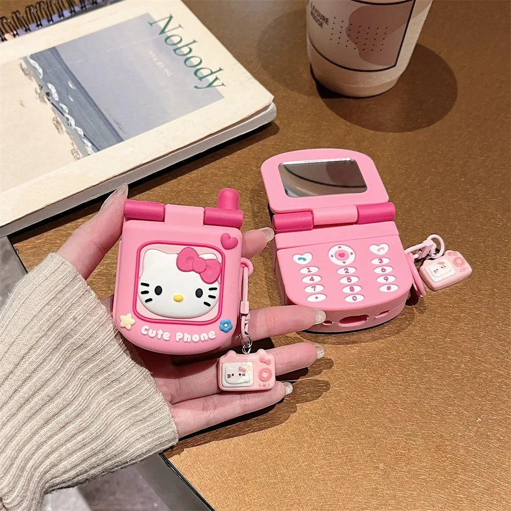 AirPods 1/2/3/4 Pro/Pro2 Silicone Case – 3D Hello Kitty Cartoon Headphone Box with Retro Mirror KT Cover