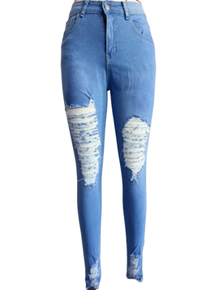 Women’s Ripped Pocket Jeans - High Street Casual Solid Color Fashion Denim Pants for Autumn Style
