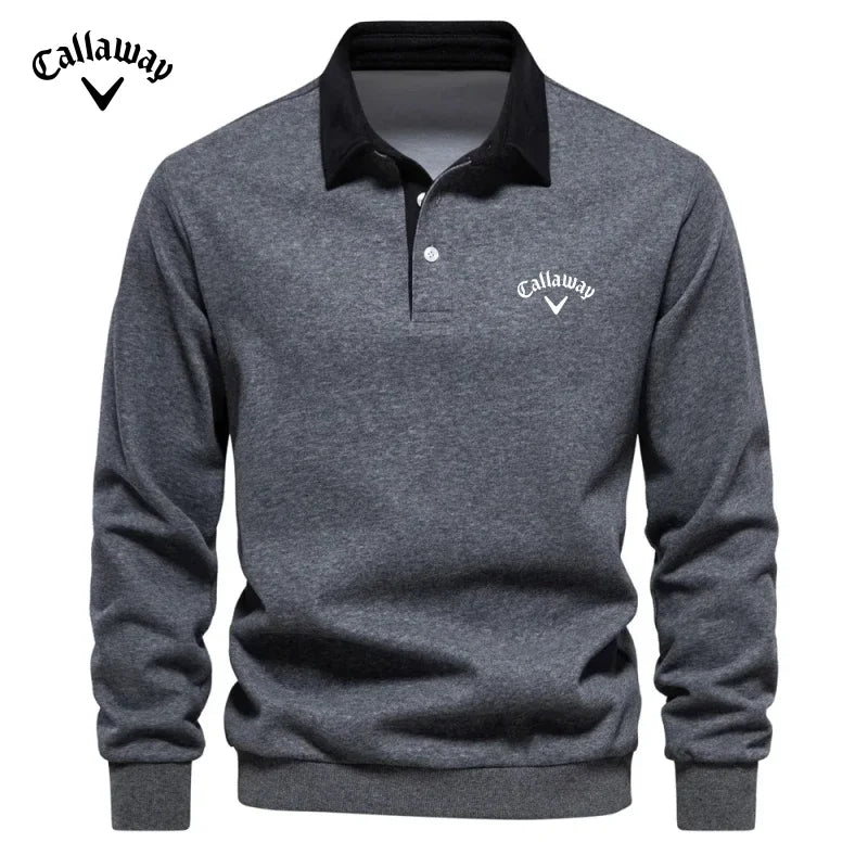 Men's Embroidered Pure Cotton Long-Sleeved Polo Shirt - Fashionable Casual Top for Autumn & Winter