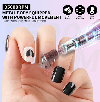 35000RPM Electric Nail Drill – Professional Rechargeable Nail File for Gel Nails, Portable Manicure Tool