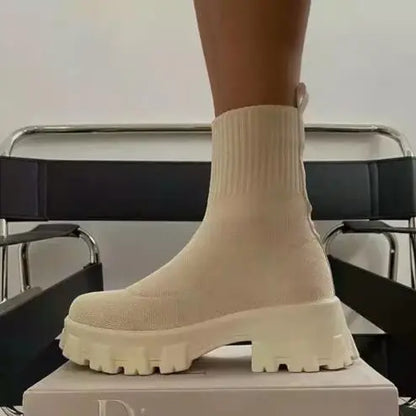 Women’s Plus Size Knitted Ankle Boots - Thick Sole Casual Sock-Style Fashion Boots