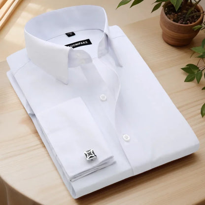 Men’s French Cuff Dress Shirt - Slim Fit Solid Color Long Sleeve Formal Business Shirt