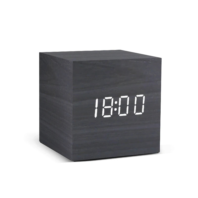 Wooden Digital Alarm Clock – LED Desktop Clock with Temperature Display, Sound Control, USB/AAA Powered Bedside Clock