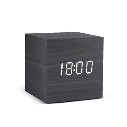 Wooden Digital Alarm Clock – LED Desktop Clock with Temperature Display, Sound Control, USB/AAA Powered Bedside Clock