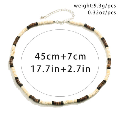 Men’s Summer Beach Wooden Bead Necklace – Handmade Tribal Surfer Jewelry with Geometric Steampunk Design