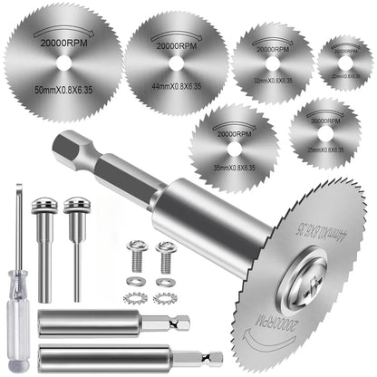 HSS Circular Saw Blade Set - 1/4 Inch Hex Shank Cutting Discs for Rotary Tools, Metal, Wood & Plastic