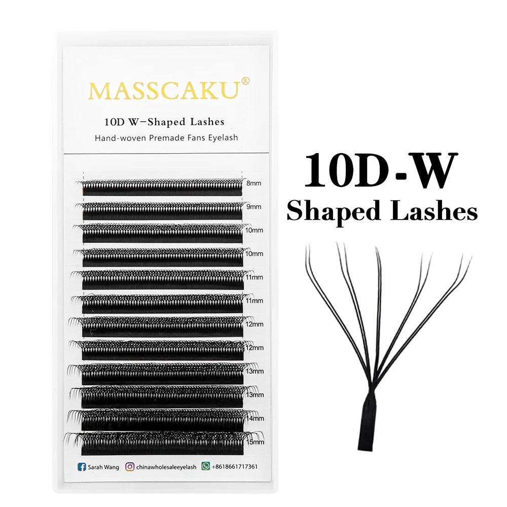 MASSCAKU 12 Lines Premium Mink 3D–6D W Shape Pre-Made Lash Extensions – Soft Natural False Eyelash Extension Supplies