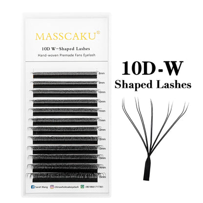 MASSCAKU 12 Lines Premium Mink 3D–6D W Shape Pre-Made Lash Extensions – Soft Natural False Eyelash Extension Supplies