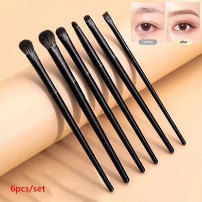 6 Piece Soft Hair Eyeshadow Brush Set - Smudged Lying Silkworm Eyeliner & Detail Small Makeup Brushes